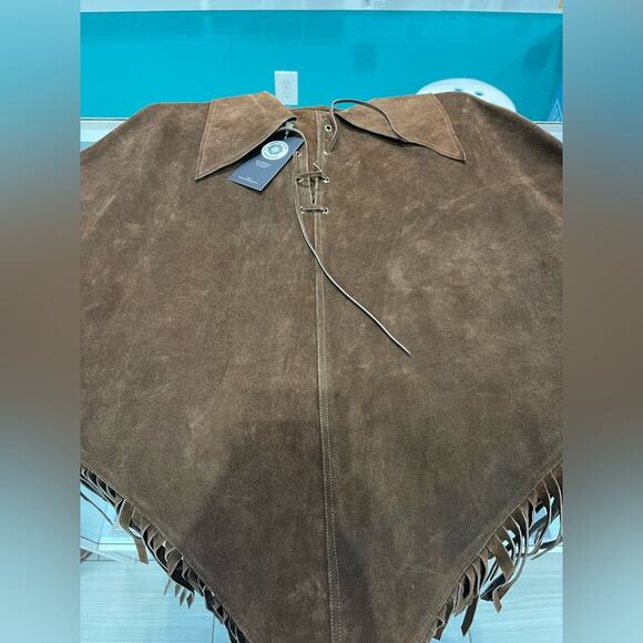 Vintage 70s handmade leather fringe shawl poncho - Picture 6 of 10